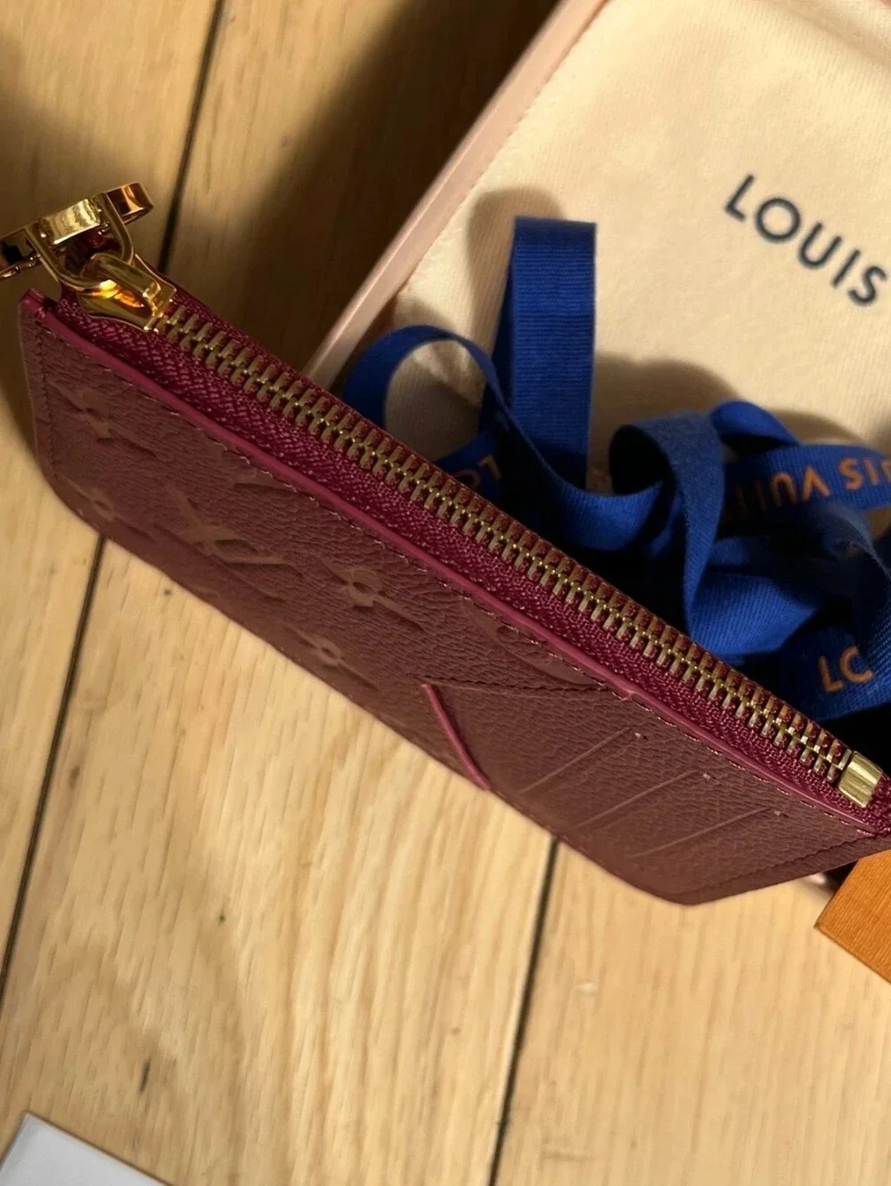 Louis Vuitton Burgundy Embossed Monogram Card Pouch with Gold Charm